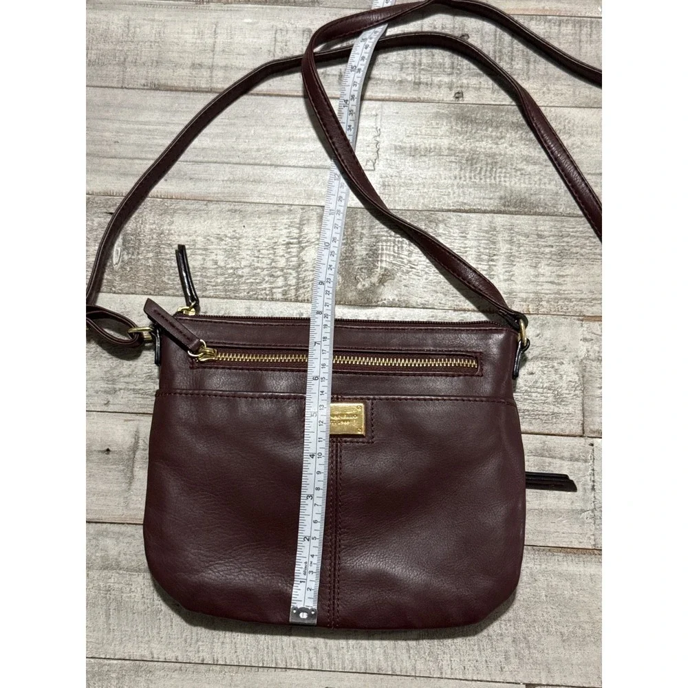 Tignanello Burgundy Leather Crossbody Organizer Bag Gold Hardware Small